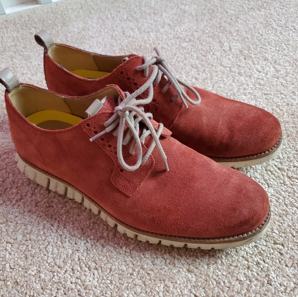 Men’s Cole Haan ZeroGrand Red Maroon Rust Suede Oxfords sz 8 neutral beige